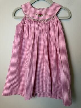 Petite Ami Gingham Smocked A Line Sleeveless Strawberry Dress 6 Months